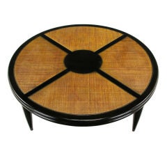 John Stuart Round Cane & Ebonized Mahogany X Top Coffee Table