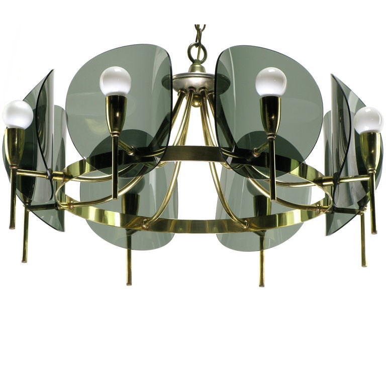 EightArm Linear Brass Rectangular Chandelier For Sale at 1stDibs