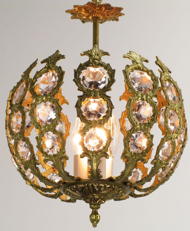 Regency Brass & Crystal Open Globe Pendant Light