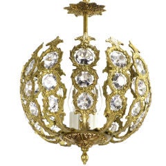 Regency Brass & Crystal Open Globe Pendant Light