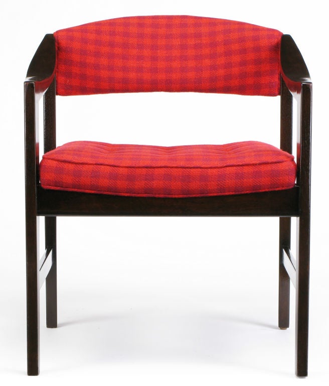 Dunbar Walnut & Crimson Check Upholstered Arm Chair For Sale 1