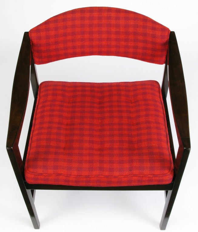 Dunbar Walnut & Crimson Check Upholstered Arm Chair For Sale 2