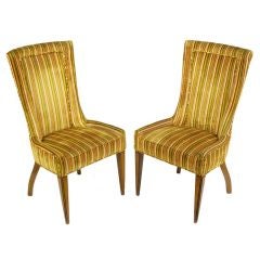 Vintage Pair Striped & Cut Velvet Empire Style Side Chairs