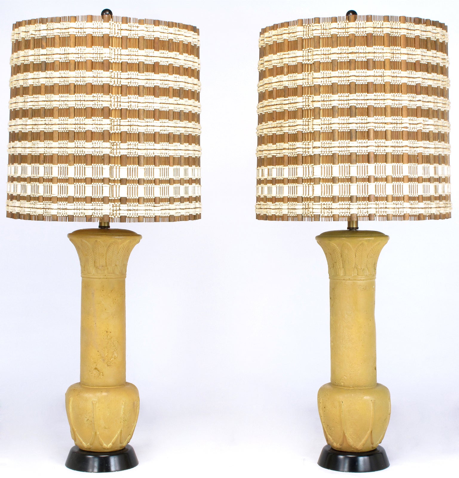 Pair 51" Terra Cotta Table Lamps With Acanthus Leaf Detail