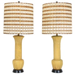 Pair 51" Terra Cotta Table Lamps With Acanthus Leaf Detail
