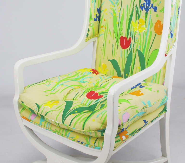 Curule Leg Hooded Chair With Colorful Brunschwig & Fils Upholstery 2