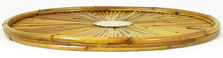 Italian Gabriella Crespi Bamboo And Brass Star Burst Oval Tray