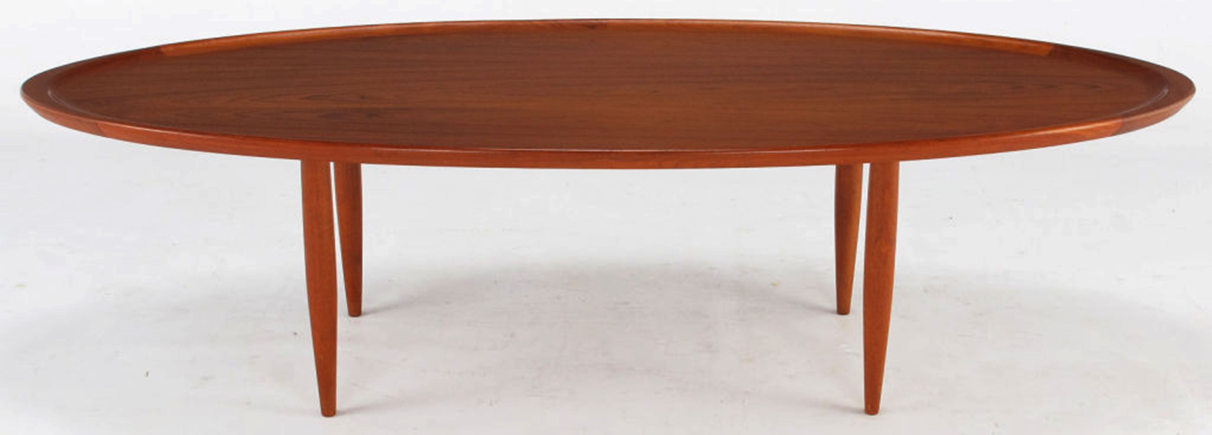 Sculpted Teak Oval Tray Coffee Table For Sale