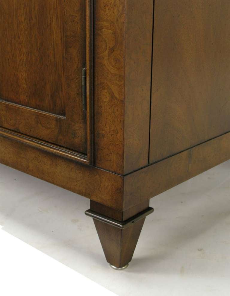 Brass Trio of Mastercraft Burled and Walnut Colonnade Cabinets For Sale