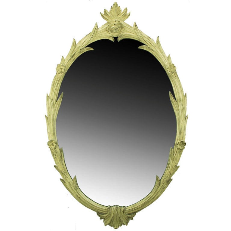 Hand-Carved French Regence Style Mirror with Gilt Ivory Glaze