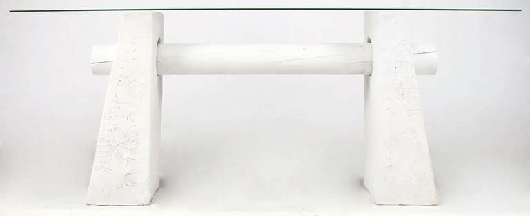 Rough Hewn Timber & White Plaster Console Table