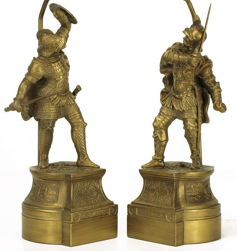 Pair of Brass Conquistador Figure Table Lamps In Good Condition In Chicago, IL