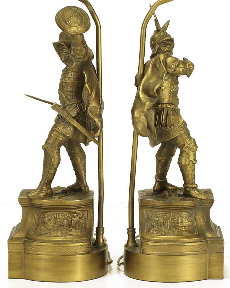 American Pair of Brass Conquistador Figure Table Lamps