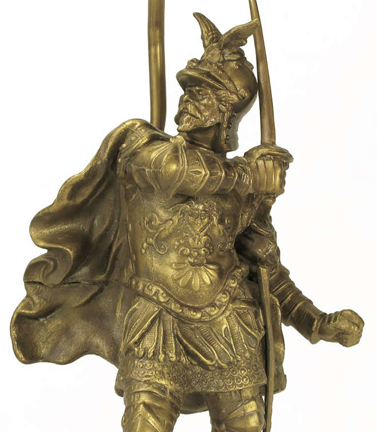Pair of Brass Conquistador Figure Table Lamps 1