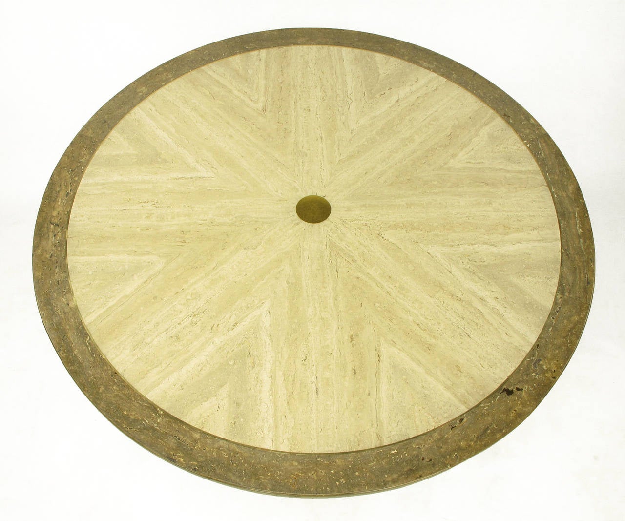 American John Widdicomb Burl Walnut and Sunburst Travertine Game Table with Brass Inlay For Sale