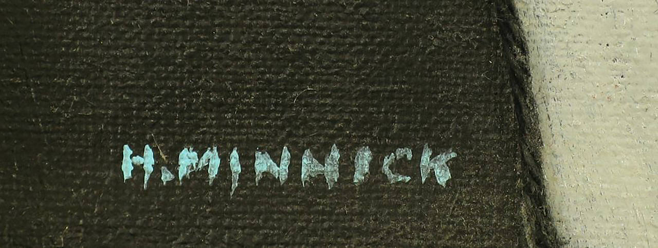 Abstraktes Gemälde in Grün, Schwarz und Gold, signiert H. Minnick, Mischtechnik (Acryl) im Angebot