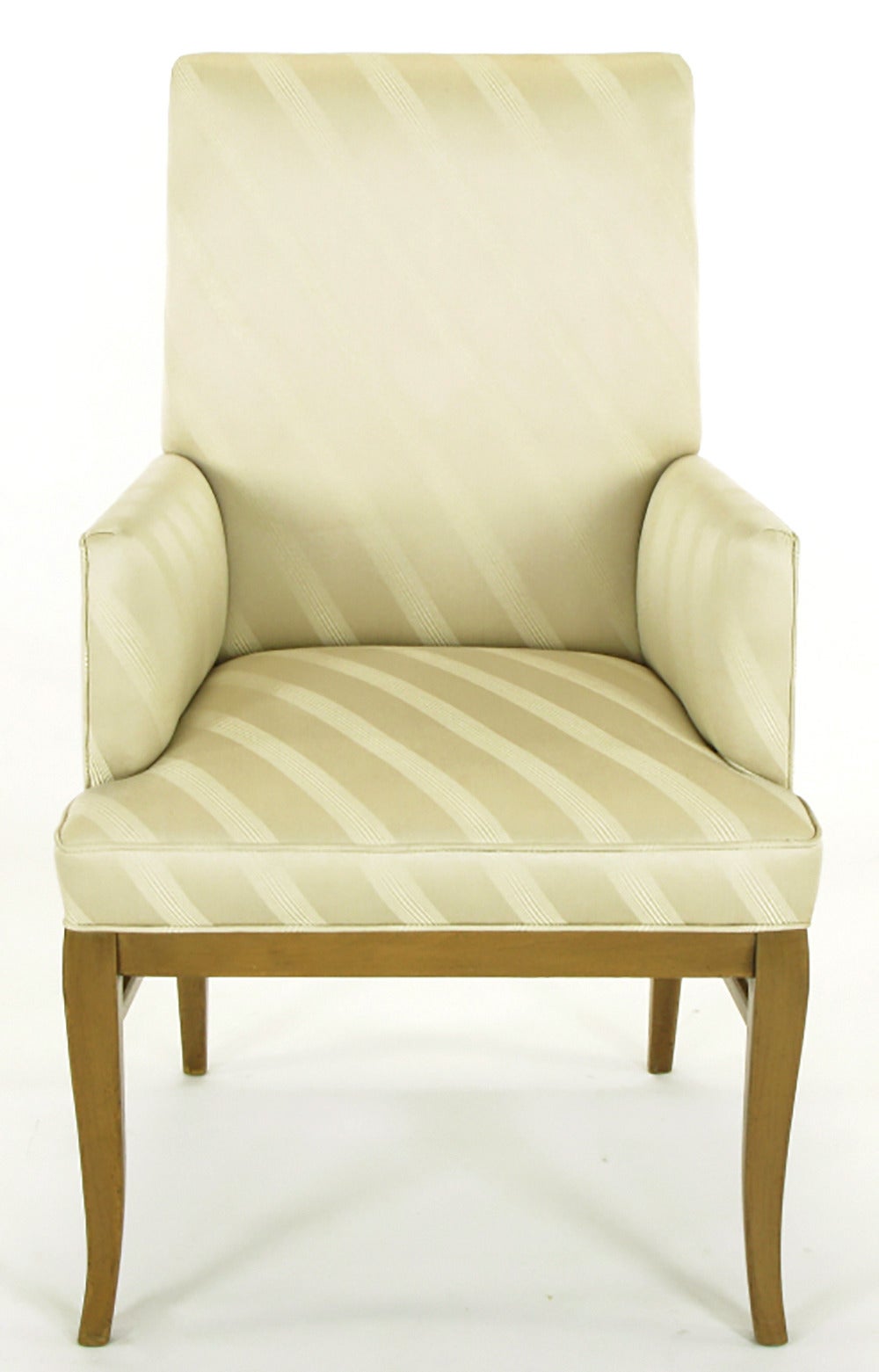 Six Bleached Mahogany and Silk Upholstered Dining Chairs