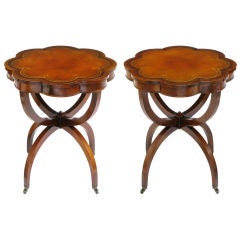Octafoil Regency End Tables In Mahogany 
Tooled Leather