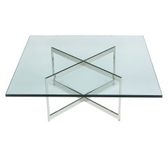 Square Glass & Chromed Steel Double X Based Coffee Table