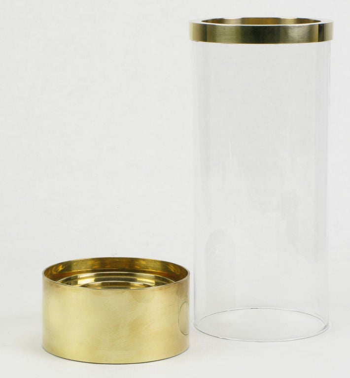 American Three Chapman Brass & Glass Hurricane Shade Candle Sticks