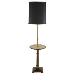 Walnut 
Brass Floor Lamp With Herringbone Travertine Table Top