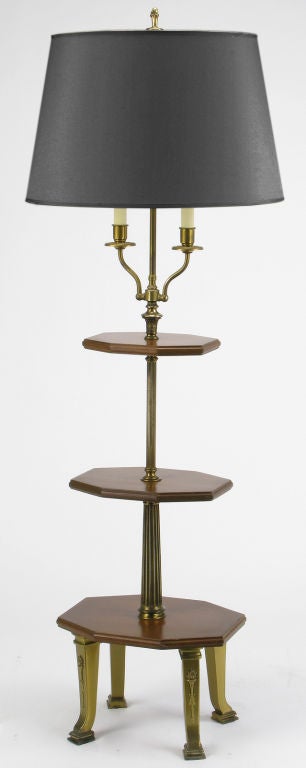 Pair Empire Style Three-Tier  Walnut & Brass Floor Lamps