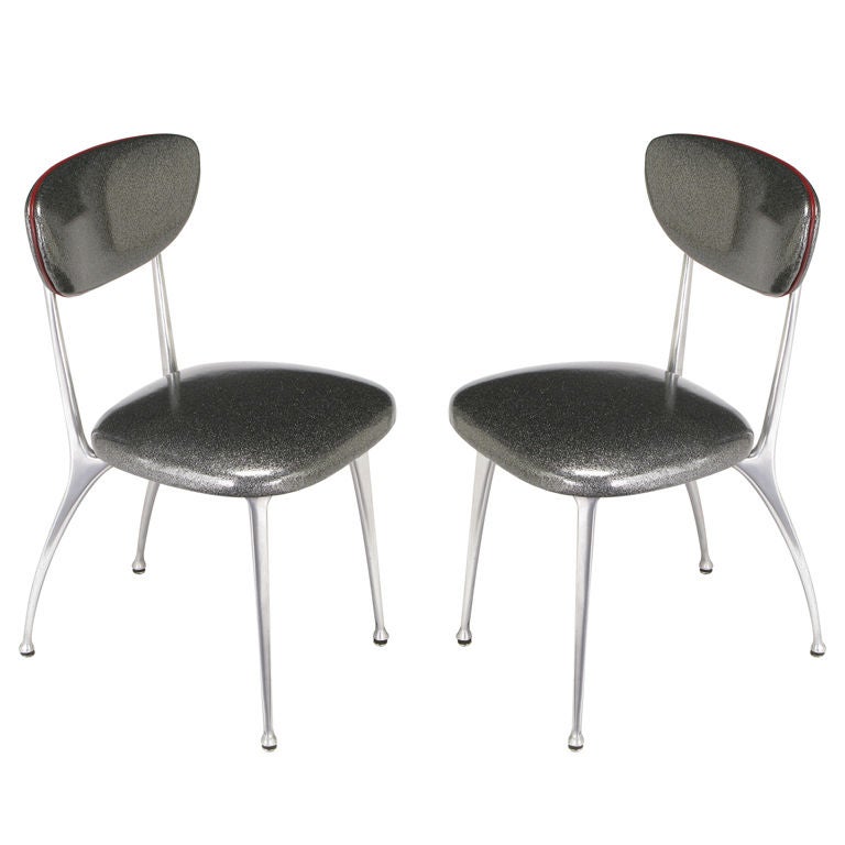 Impala Side Chairs In Aluminum & Silver Metalflake Upholstery