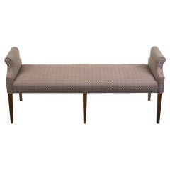 Regency Style Rolled Arm Walnut & Upholstered Long Bench