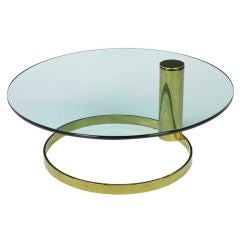 Round Brass & Glass Cantilevered Coffee Table After Pace