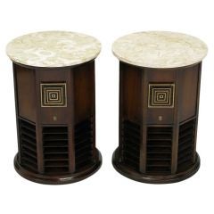 Pair 1960s Walnut & Marble Columnar End Table Speakers