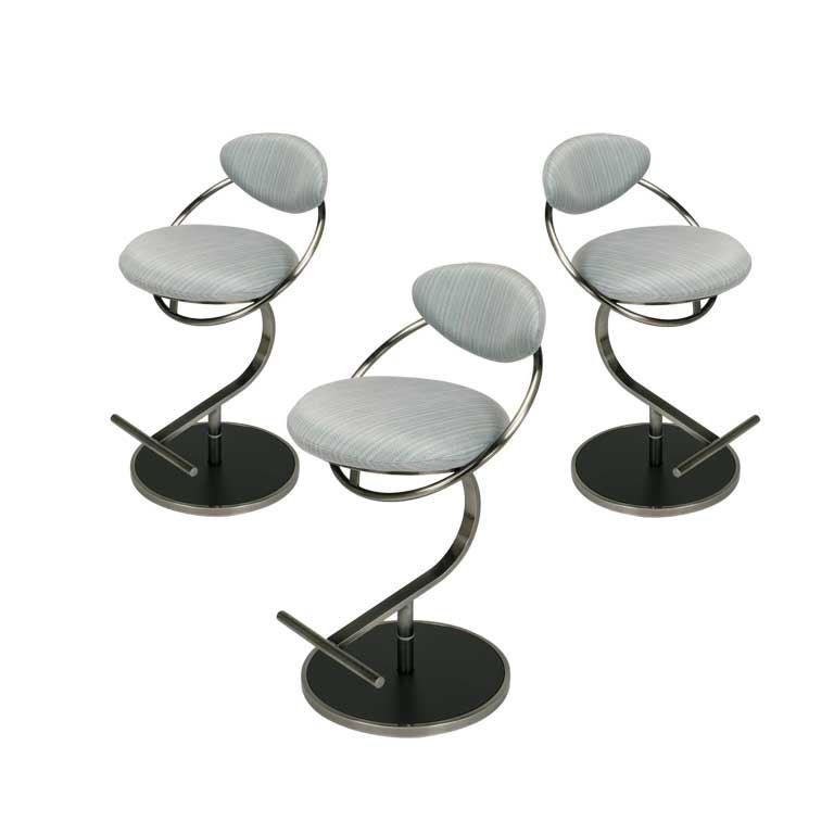 Three DIA Postmodern Brushed Steel 
Upholstered Bar Stools