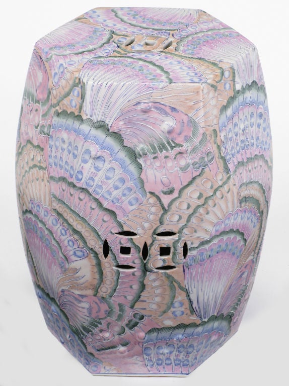 Colorfully Glazed Ceramic Peacock Feather Chinese Garden Seat