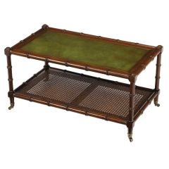 Mahogany Bamboo Form Coffee Table With Tooled Leather Top