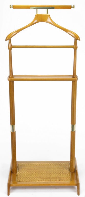 Bleached Mahogany & Cane Standing Valet With Brass Detail