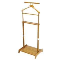 Vintage Bleached Mahogany & Cane Standing Valet With Brass Detail