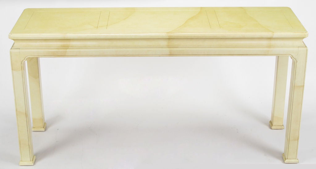 Late 20th Century Henredon Goatskin Finish Lacquered Chinoiserie Console & Benches