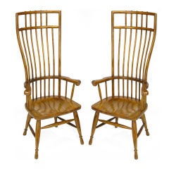 Vintage Pair Hibriten Exaggerated Height Back Windsor Arm Chairs