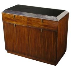 Used Walnut & Patinated Nickel Rolling Server-Bar Cabinet By Hickory