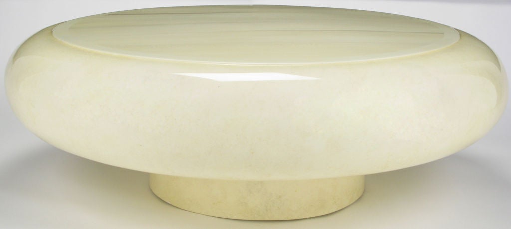 Goatskin Style Lacquered Round Pedestal Coffee Table