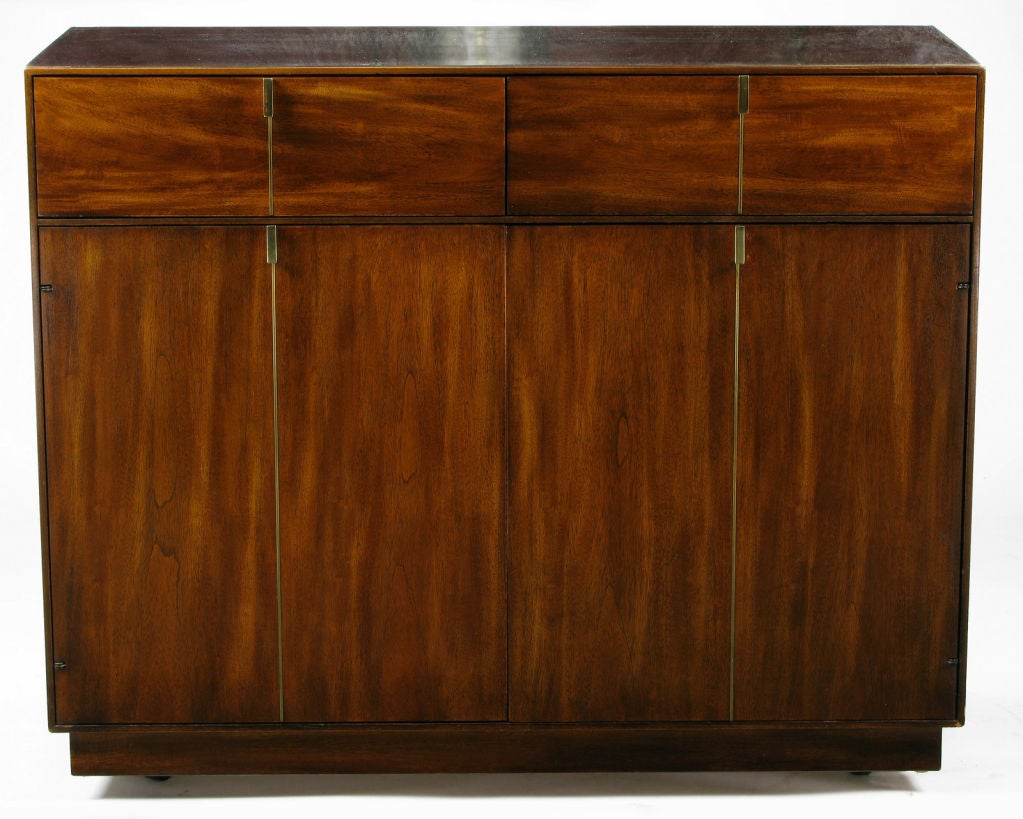 Mid-20th Century Walnut & Patinated Nickel Rolling Server-Bar Cabinet By Hickory