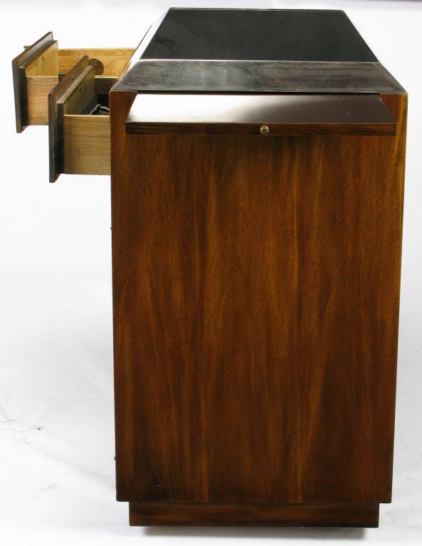 Walnut & Patinated Nickel Rolling Server-Bar Cabinet By Hickory 1