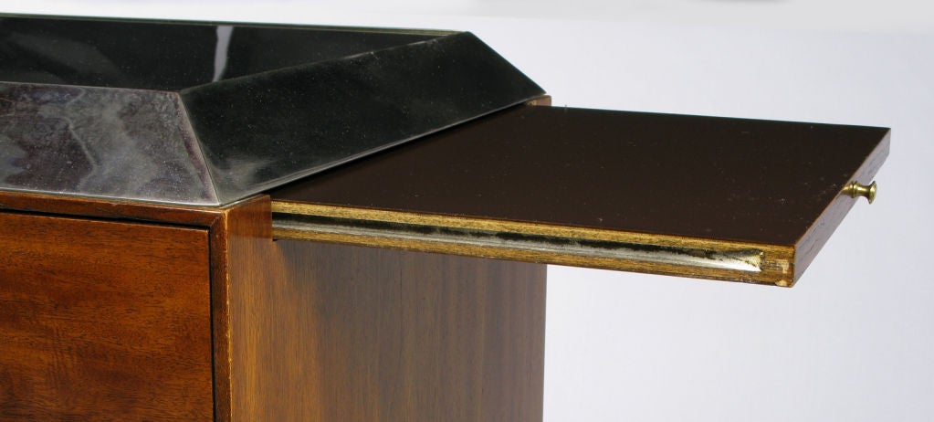 Walnut & Patinated Nickel Rolling Server-Bar Cabinet By Hickory 3