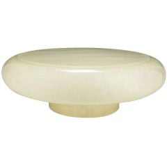 Goatskin Style Lacquered Round Pedestal Coffee Table