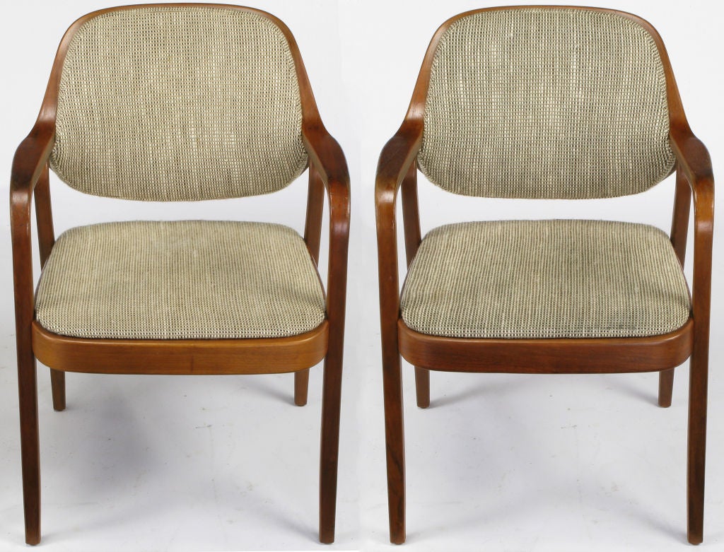 American Pair Don Pettit for Knoll Bent Mahogany Wood Arm Chairs