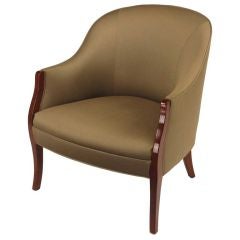 Ward Bennett Inspired Mahogany & Silk "Emile" Lounge Chair