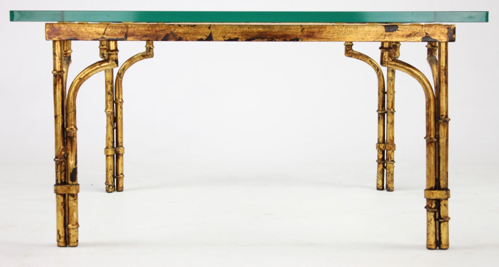 American Patinated Gilt Metal Bamboo Coffee Table For Sale