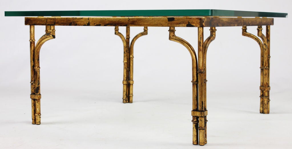 Mid-20th Century Patinated Gilt Metal Bamboo Coffee Table For Sale