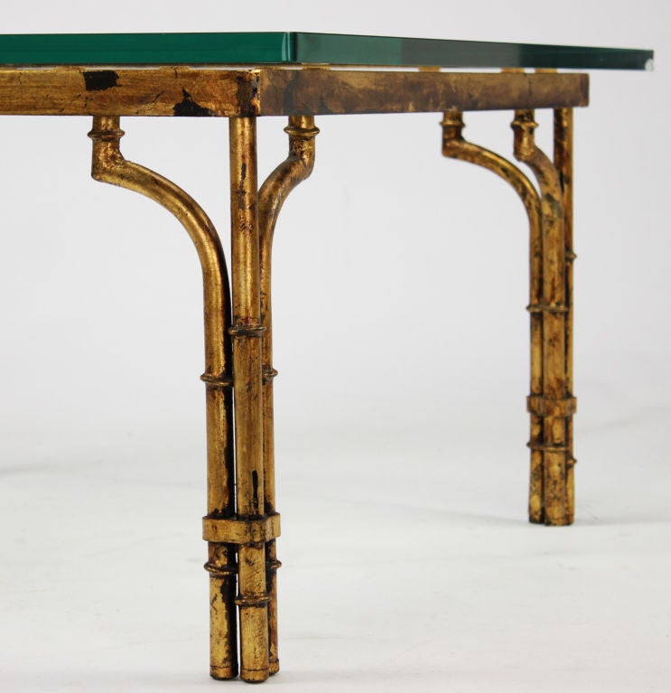 Patinated Gilt Metal Bamboo Coffee Table For Sale 1