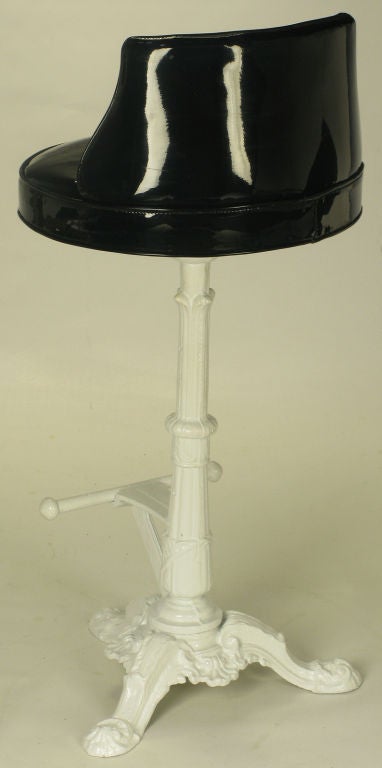 Mid-20th Century Three White Lacquered Metal & Black Patent Upholstery Stools