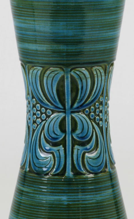 American Hand Thrown, Blue & Green Glazed  Pottery Table Lamp For Sale